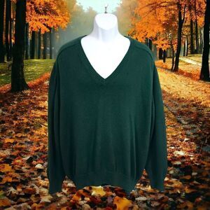 Lands End Drifter Sweater Mens Sz XL Green Vintage USA Cotton Preppy Classic